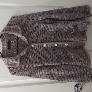 Piazza Sempione Women's Open knit Button Up Colar Sweater Brown Purple S…